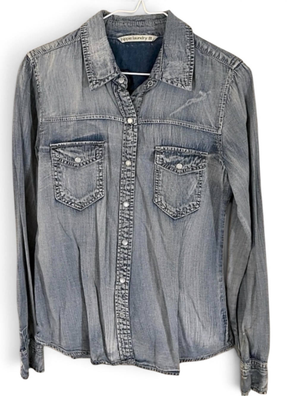 Denim Blue Snap Down Boyfriend Shirt
